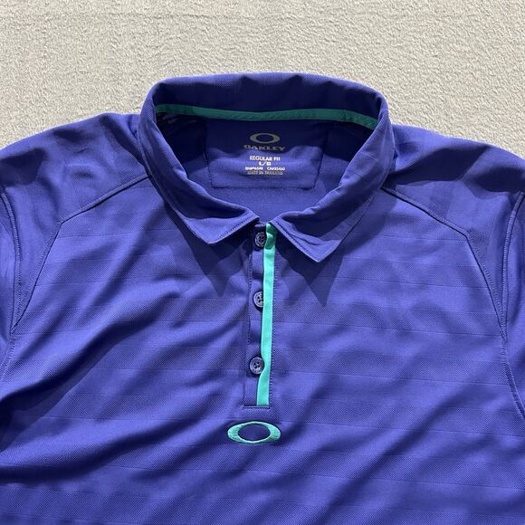 Oakley Shirt Mens Large Blue Green Center Logo Golf Polo Performance Hydrolix - Picture 4 of 12